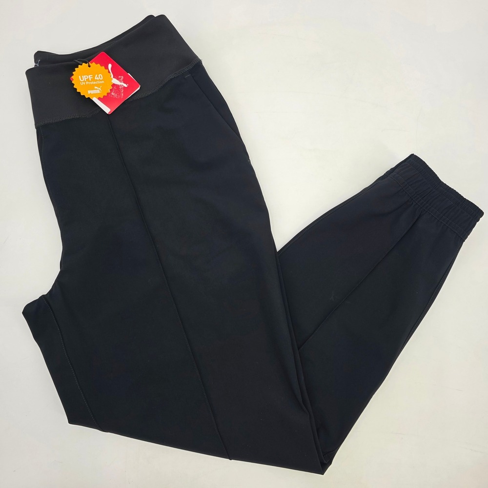 PUMA GOLF RANGE JOGGERS WOMENS LARGE BLACK HIGH RISE RELAXED FIT PANTS NEW $100